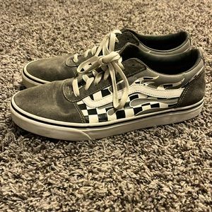 Black and white, checkered-flame Vans